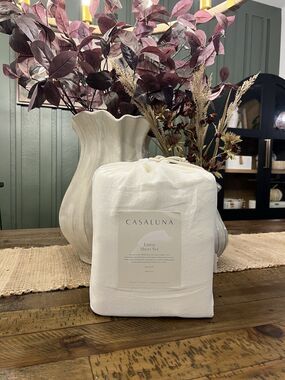 Queen 100% Linen Sheet Set White- Casaluna NEW